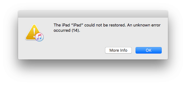 iTunes error 14 message when restoring iPhone