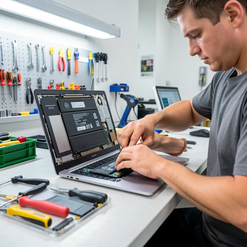 Professional technician installing replacement battery for Asus laptop at BreakFixNow repair center Singapore