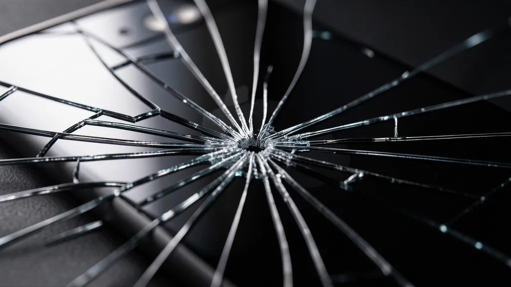 Cracked iPhone screen showing shattered display glass damage